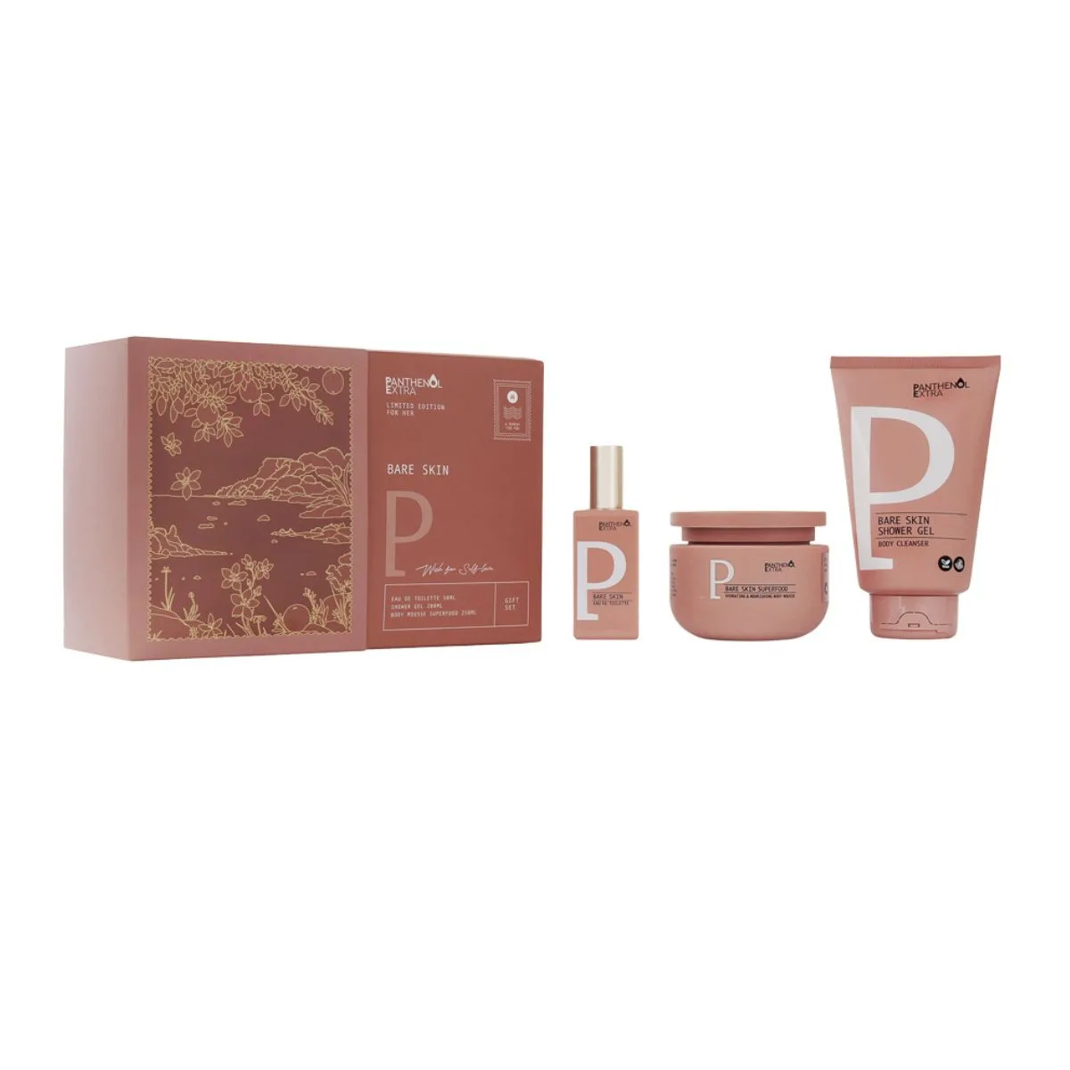 Panthenol Extra Wish For Shelf-Love / Bare Skin (Bare Skin EDT 50ml, Bare Skin Shower Gel 200ml, Bare Skin Body Mousse 250ml) Σετ Γυναικείο αφρόλουτρο, Ενυδατικό γαλάκτωμα σώματος, Γυναικείο άρωμα